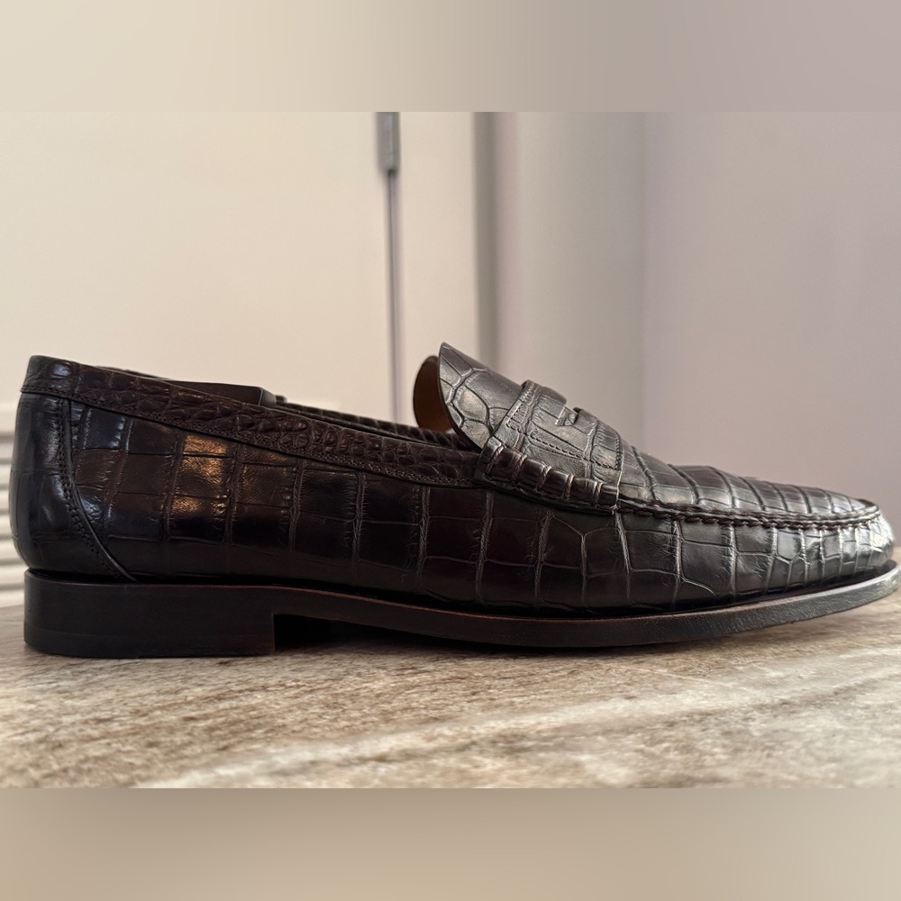 HERMES Crocodile Brown Alligator Leather Penny Loafer Shoes 10 US 43 Euro 9 UK - Picture 2 of 16